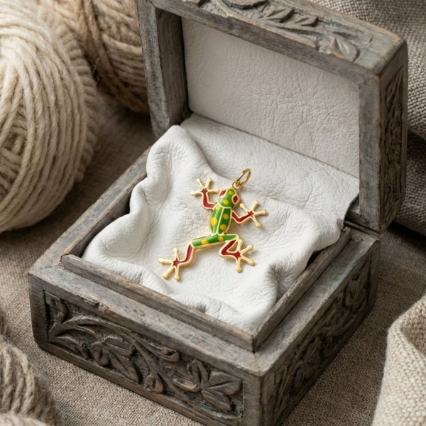 Zawieszka żaba z emalią jubilerską złoto 585