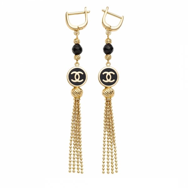 Kolczyki litery z czarnymi kuleczkami złoto 585