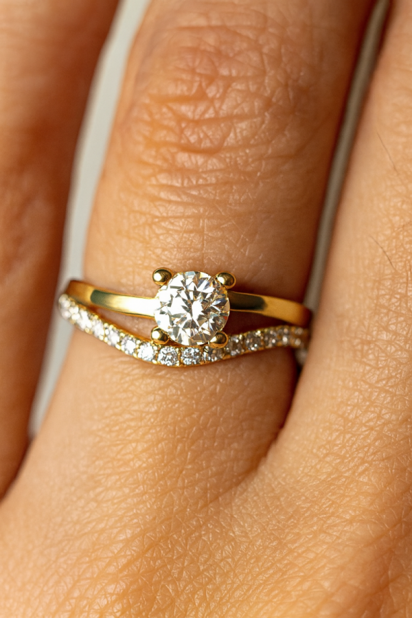 Pierścionek wstęga R.16 biały kamień złoto 585 