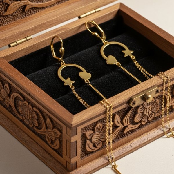 Kolczyki łańcuszki serce gwiazda złoto 585 