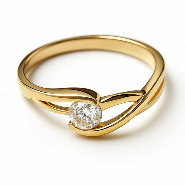 Pierścionek R.13 kamień w szlifie brylantowym złoto 585