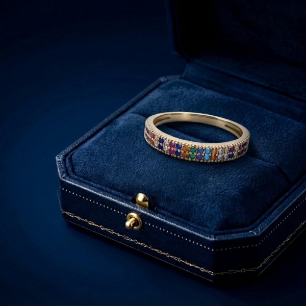 Pierścionek z kolorowymi kamieniami R.18 złoto 585