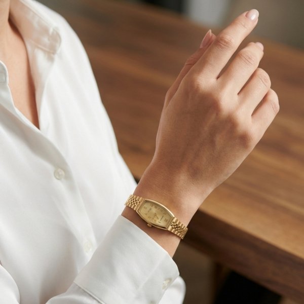 Zegarek klasyczny ze złotą tarczą złoto 585 