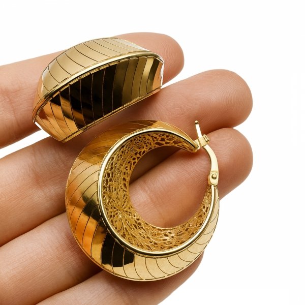 Kolczyki okazałe koła ażur koronka złoto 585 