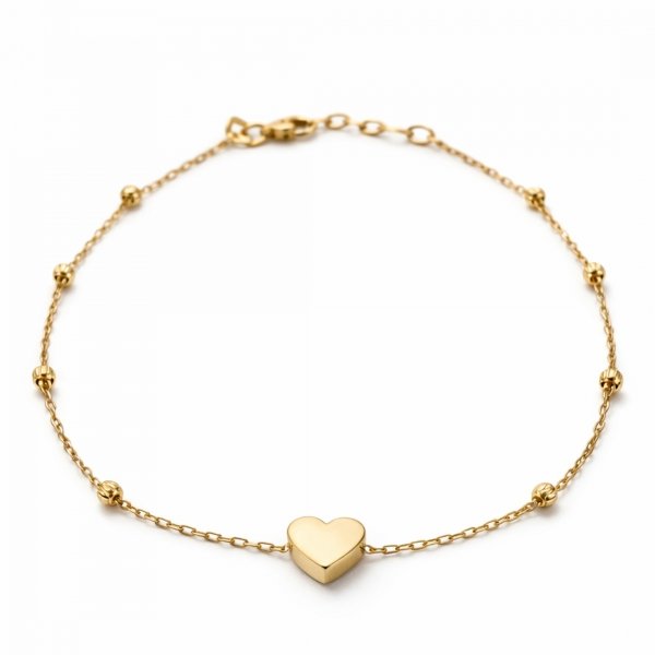 Bransoletka z sercem i kulami diamentowanymi złoto 585