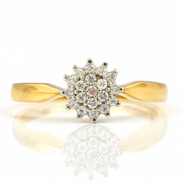 Pierścionek R.17 z wieloma kamieniami białe i żółte złoto 585 