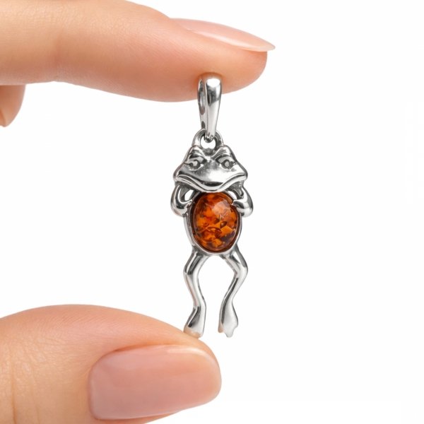 Zawieszka żaba bursztyn naturalny srebro 925