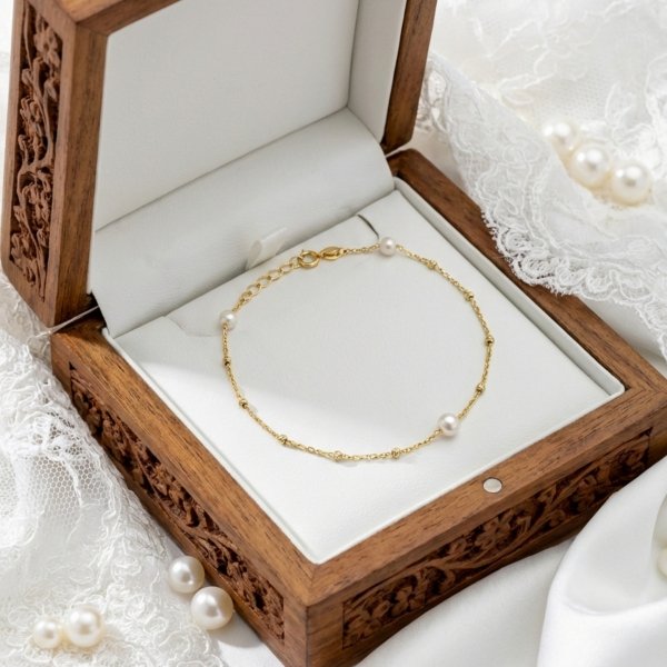 Bransoletka z perłami naturalnymi złoto 585