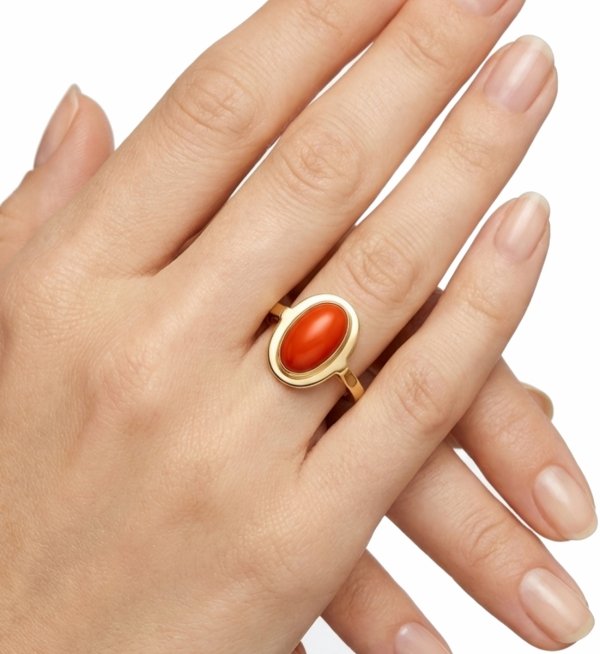 Pierścionek R.24 z naturalnym koralem złoto 585