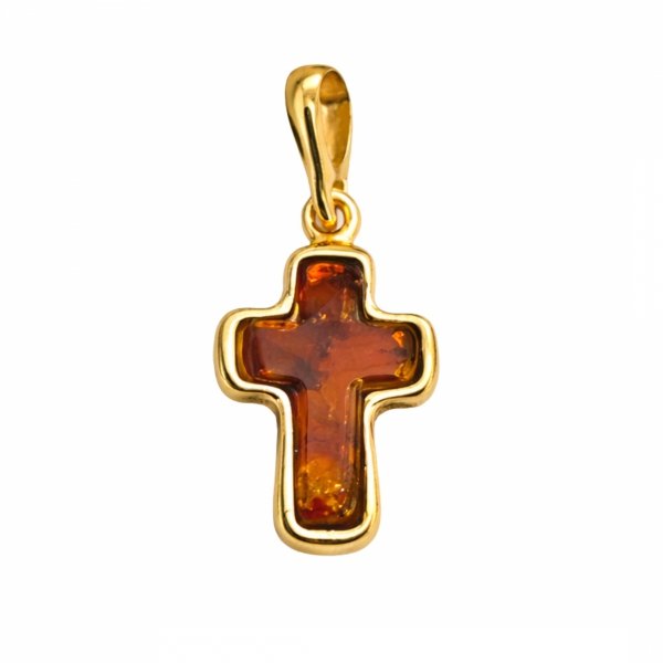 Zawieszka krzyż z bursztynem srebro 925