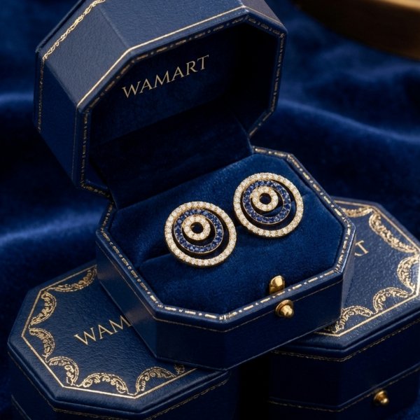 Kolczyki potrójne koła wysadzane kamieniami złoto 585