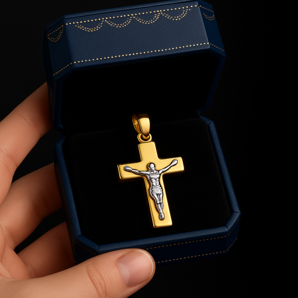 Krzyż przestrzenny z wizerunkiem złoto 585