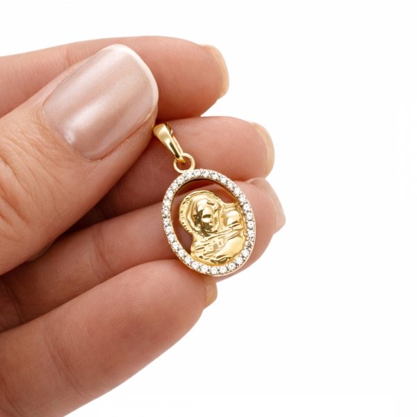 Wisior kuty Matka Boska z dzieciątkiem Jezus złoto 585 