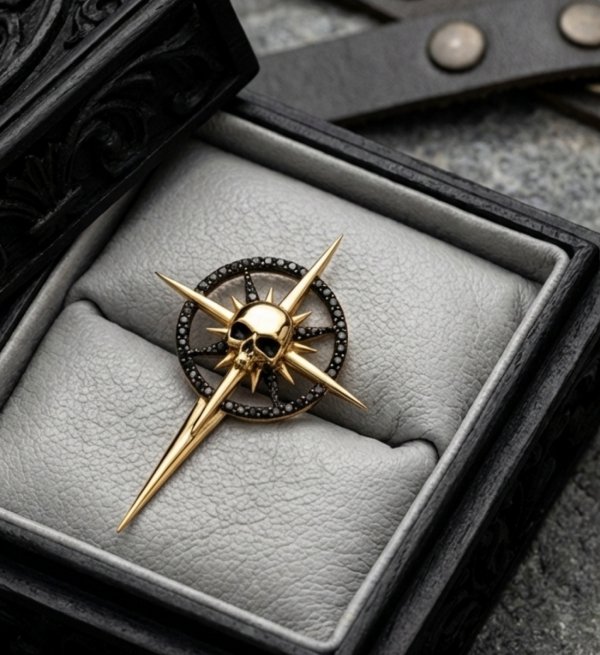 Wisior róża wiatrów z czaszką złoto 585 