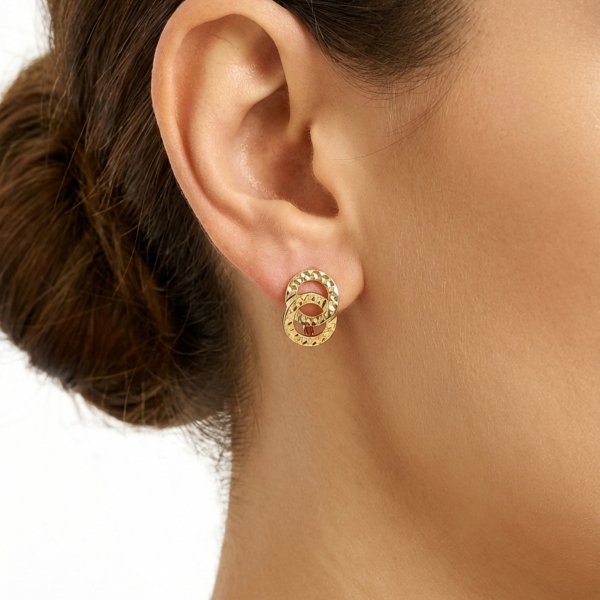 Kolczyki angielskie podwójne obrączki kolor złoto 585