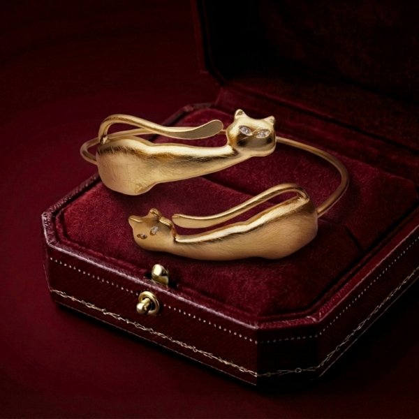 Bransoletka sztywna pozłacana KOTY art srebro 925