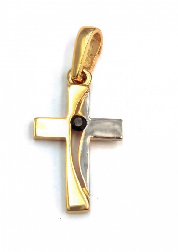 Krzyż future z czarnym kamieniem złoto 585 