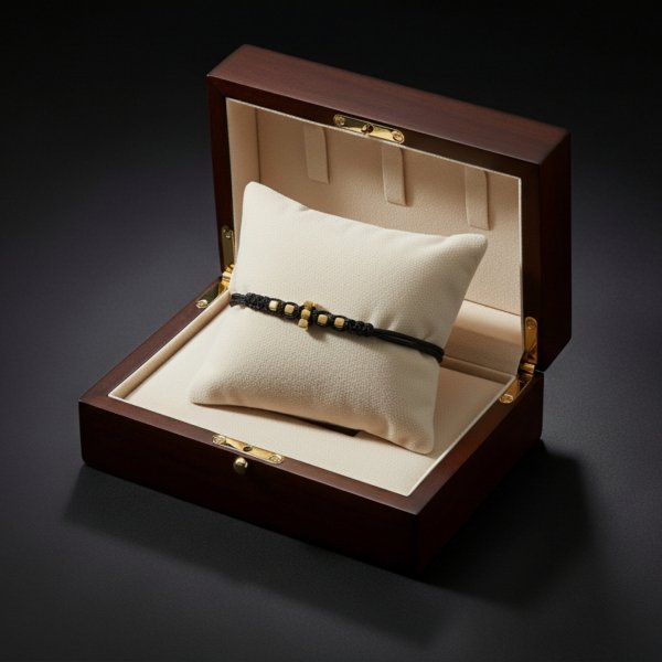 Bransoletka na czarnym sznurku ze złotym krzyżem złoto 585