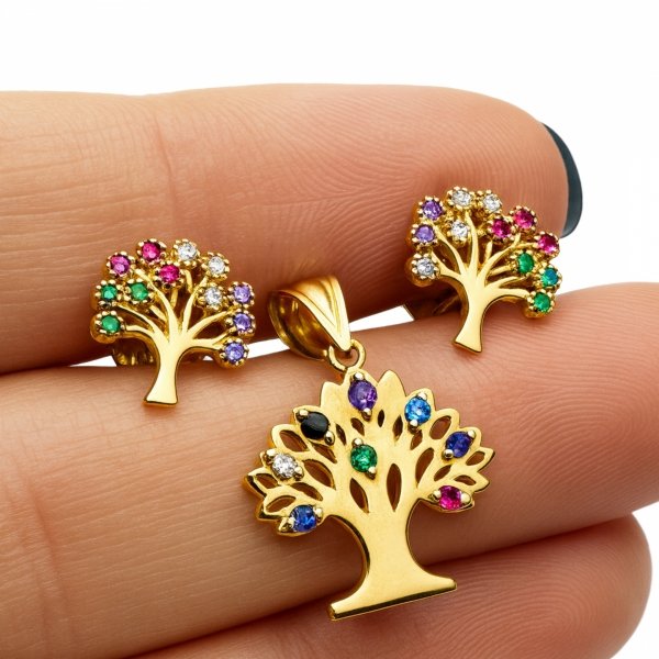 Komplet drzewka szczęścia kolory złoto 585 