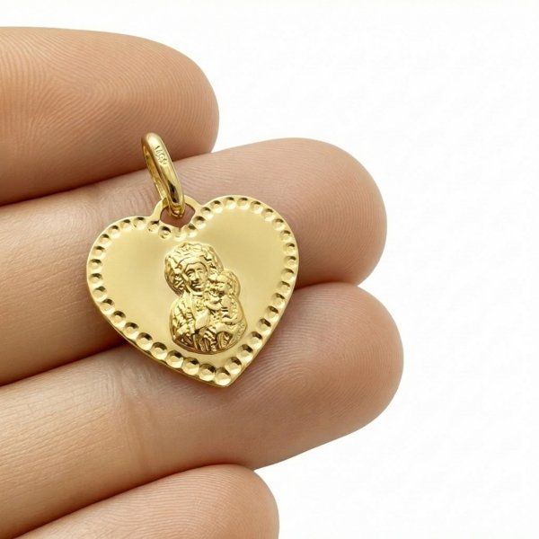 Medalik z Matką Boską w sercu złoto 585