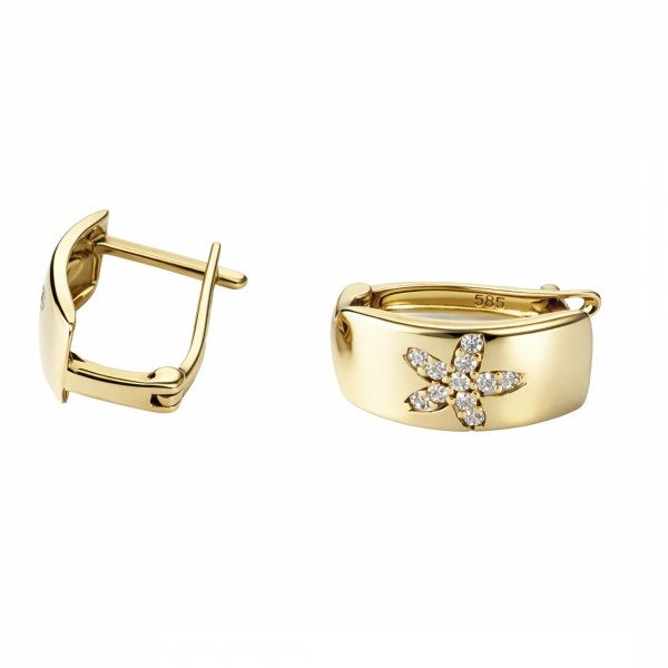 Kolczyki geometryczne z kamieniami w kształcie kwiatu złoto 585 