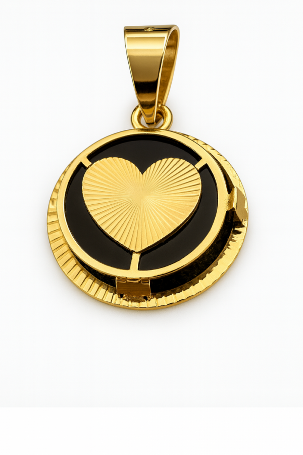 Wisior serce koło czarna emalia jubilerska złoto 585 