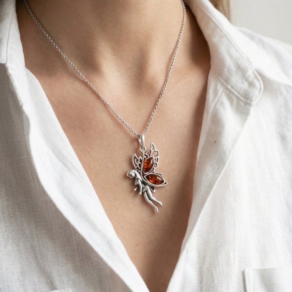 Zawieszka elf z bursztynem naturalnym srebro 925