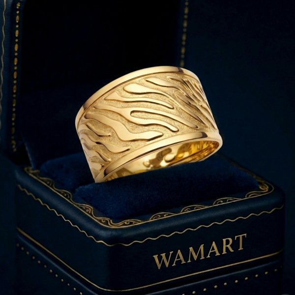 Szeroki pierścionek z rzeźbioną fakturą R.13 złoto 375