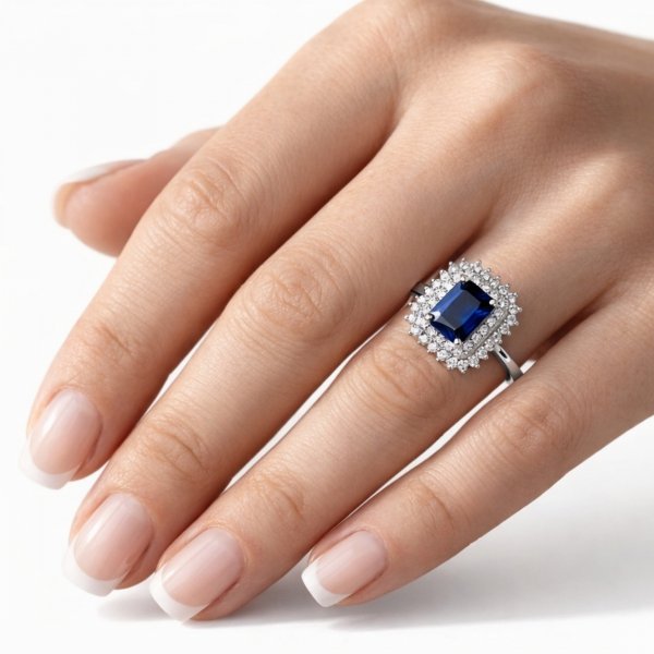 Pierścionek z szafirem srebro 925 ROD