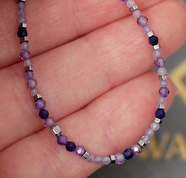  Naszyjnik fioletowe kamienie naturalne 44cm srebro 925