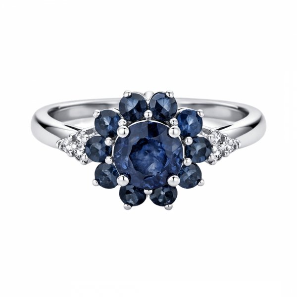 Pierścionek kwiat z szafirem i topazem srebro 925 ROD