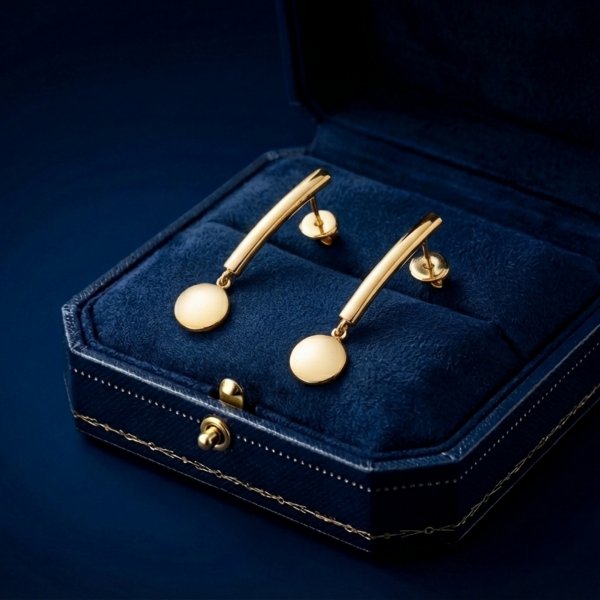 Kolczyki długie sztabki koło sztyft złoto585 