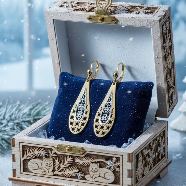 Kolczyki krople ażur gwiazdki złoto 585 