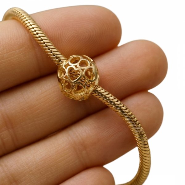 Przewieszka baryłka 3D ażur serca złoto 585