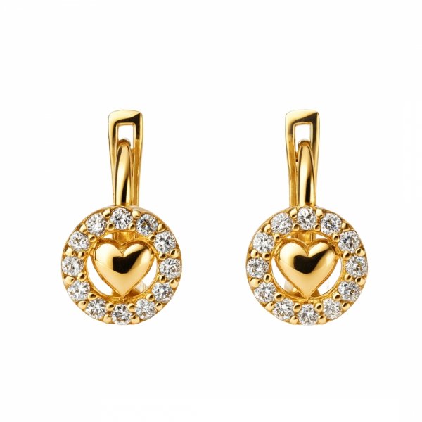 Kolczyki zapięcie anigielskie koła z sercem złoto 585