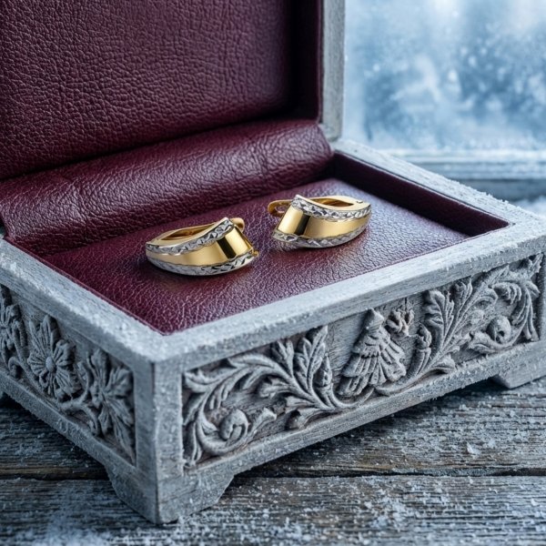 Kolczyki angielskie finezyjne skośne muszle złoto 375