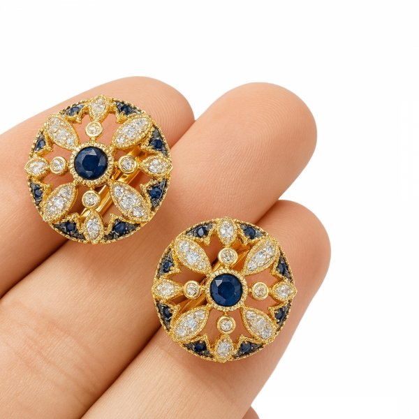 Komplet szafiry diamenty naturalne złoto 585