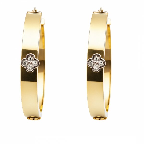 Kolczyki koła fi biała koniczyna złoto 585