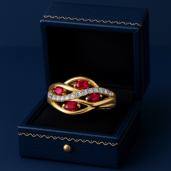 Pierścionek oczka koloru rubinowego R.22 złoto 585 