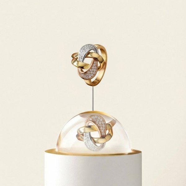 Pierścionek trzy kolory złota z białymi kamieniami R.17 złoto 585