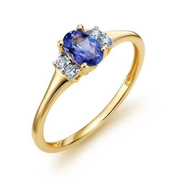  Pierścionek R.15 diamenty 4/0.08ct TANZANIT złoto 585 