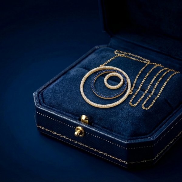 Naszyjnik potrójne koła wysadzane kamieniami złoto 585