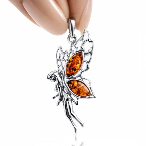 Zawieszka elf z bursztynem naturalnym srebro 925