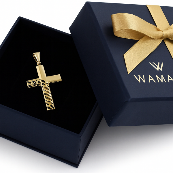 Krzyż duży wycinany 3D złoto 375