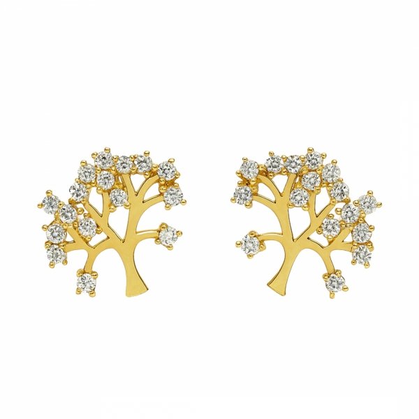 Kolczyki sztyft drzewka kamienie  złoto 585