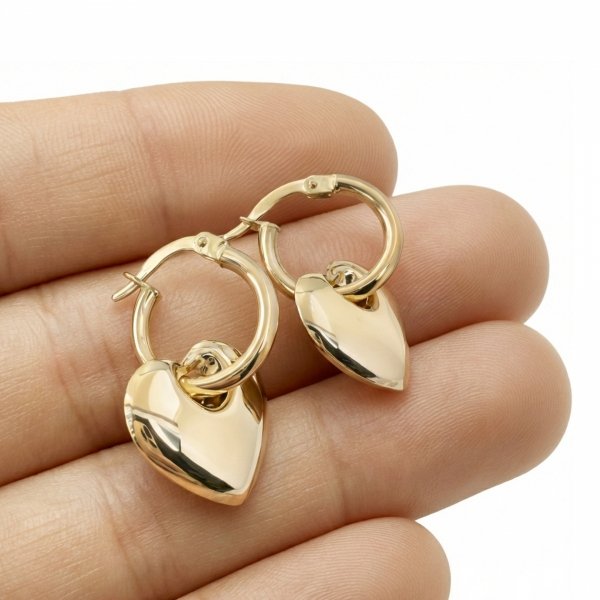 Kolczyki wiszące serca złoto 585