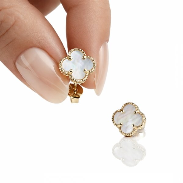 Kolczyki koniczyna masa perłowa złoto 585 