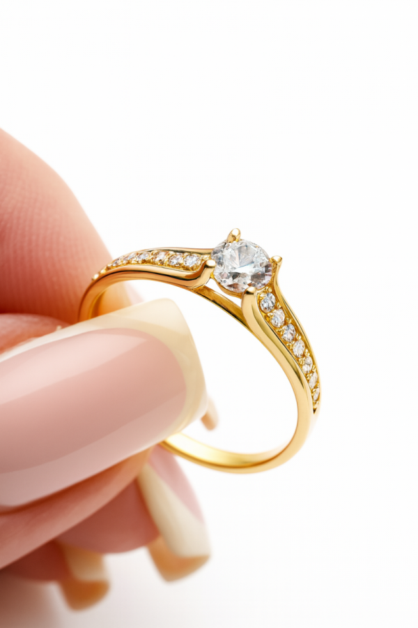 Pierścionek delikatna wstęga z oczkiem R.16 złoto 585