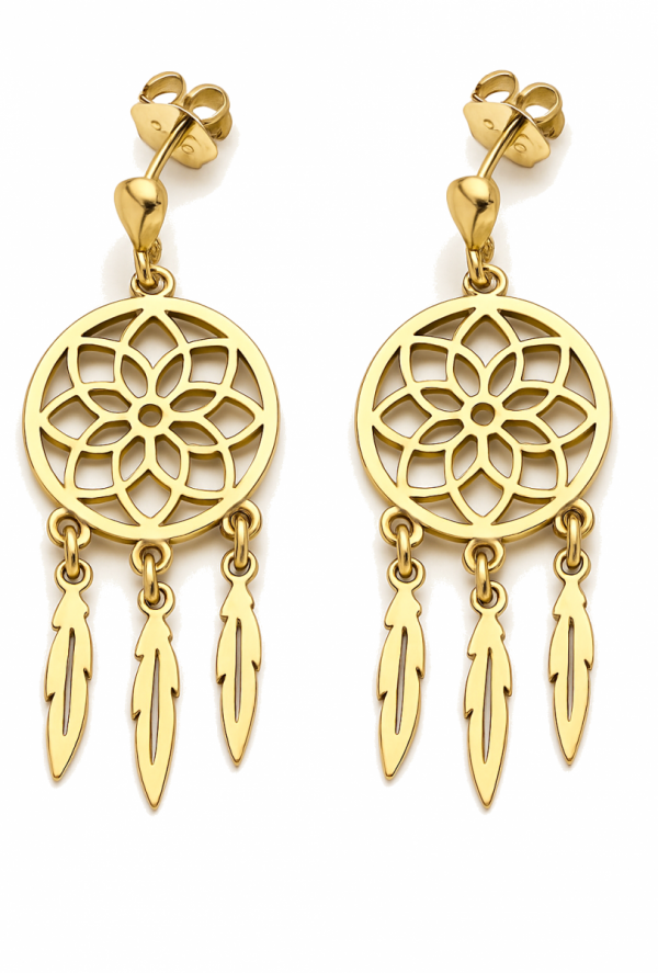 Kolczyki sztyft łapacz snów złoto 375