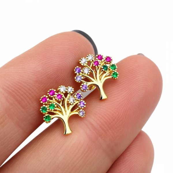 Kolczyki sztyft drzewka kolory złoto 585